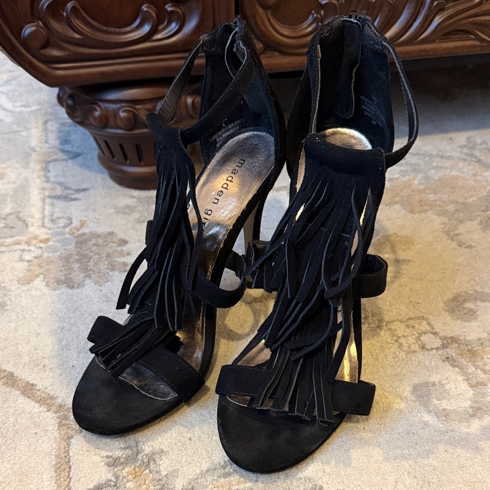 Madden Girl Black Fringe Heels